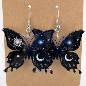 Sun and Moon Butterfly Drop Earrings - Elegant Acrylic